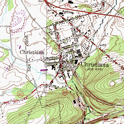 Topographic Map of Christiana, PA