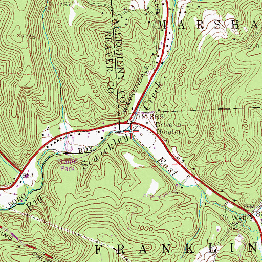 Topographic Map of East Branch Big Sewickley Creek, PA