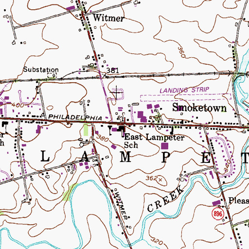 Topographic Map of East Lampeter High School, PA