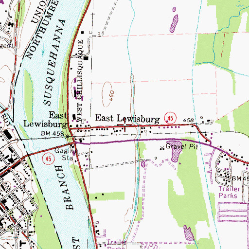 Topographic Map of East Lewisburg, PA