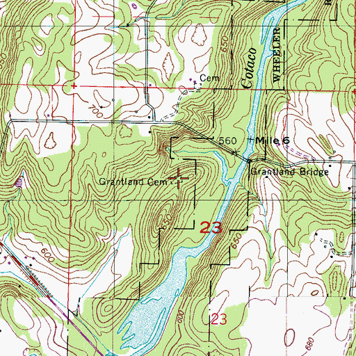 Topographic Map of Grantland Cemetery, AL