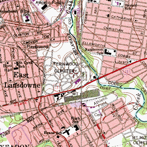 Topographic Map of Fernwood Cemetery, PA