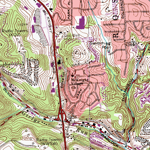 Topographic Map of McKnight Village Church, PA