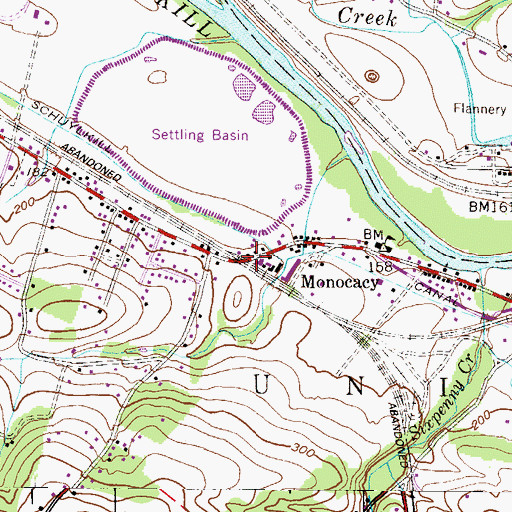 Topographic Map of Monocacy, PA