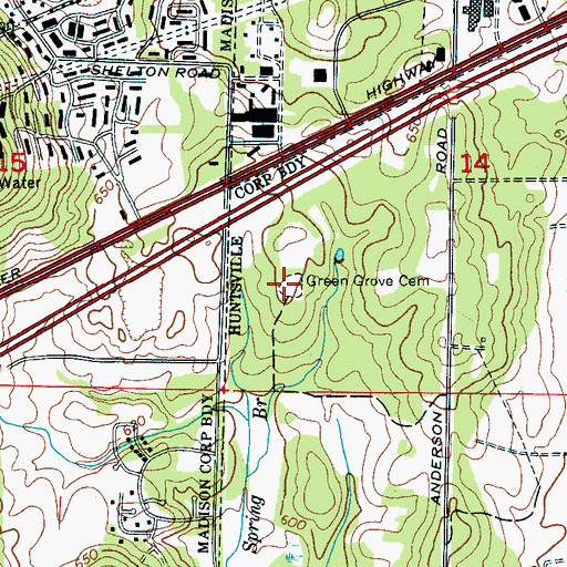 Topographic Map of Green Grove Cemetery, AL
