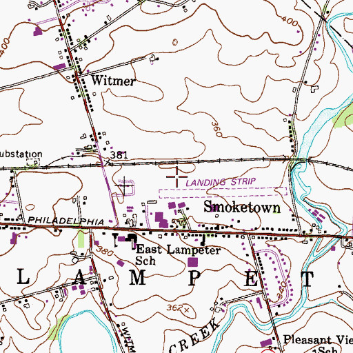 Topographic Map of Smoketown Airport, PA