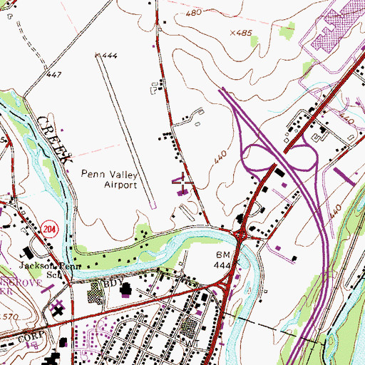 Topographic Map of Penn Valley Airport, PA