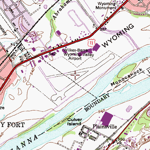 Topographic Map of Wilkes-Barre Wyoming Valley Airport, PA