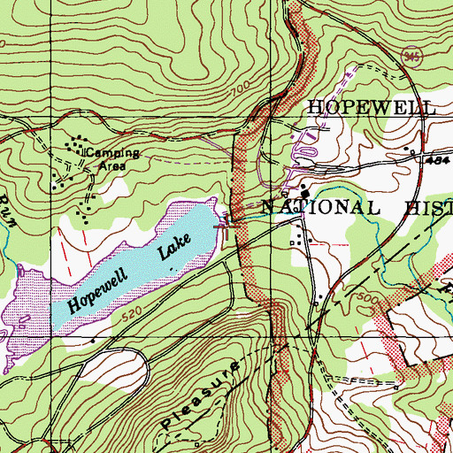 Topographic Map of Hopewell Dam, PA