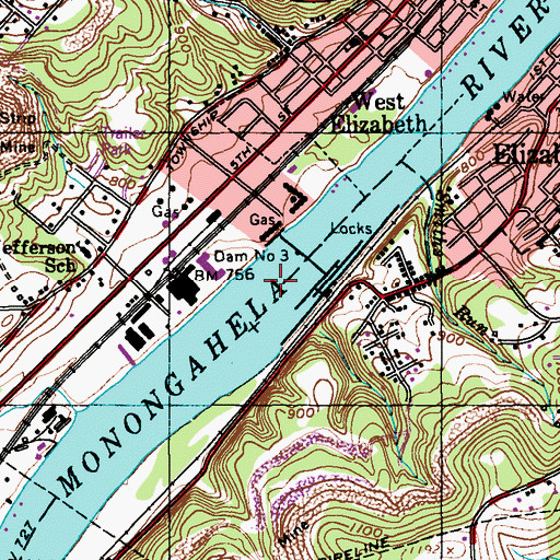 Topographic Map of Monongahela River Pool Three, PA