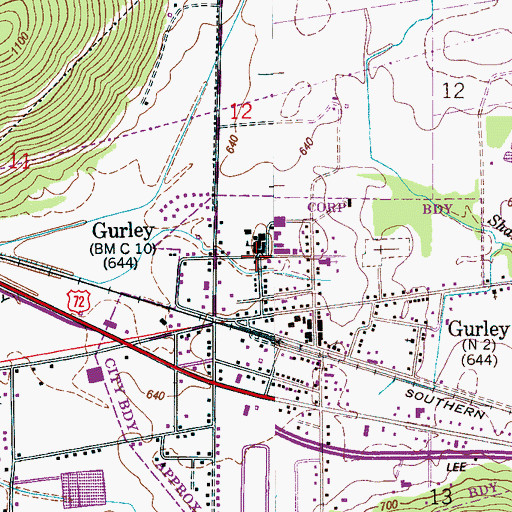 Topographic Map of Gurley, AL