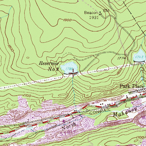 Topographic Map of Park Place Dam Number Three, PA