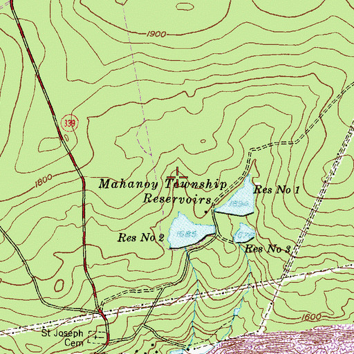 Topographic Map of Mahanoy Township Dam Number Two, PA