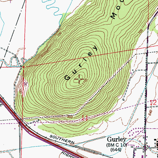 Topographic Map of Gurley Mountain, AL
