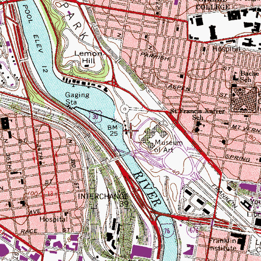 Topographic Map of Fairmount Waterworks, PA