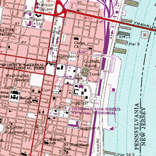 Topographic Map of Merchants Exchange, PA
