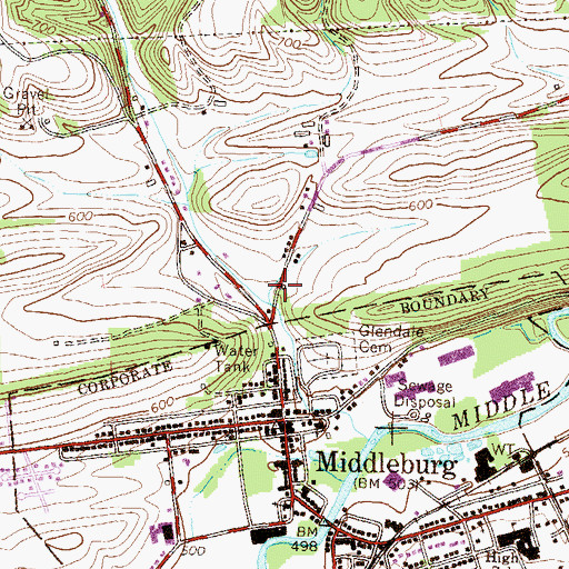 Topographic Map of Erdly School, PA