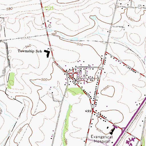 Topographic Map of Pine Grove School (historical), PA