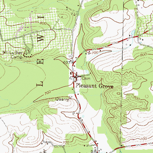 Topographic Map of Pleasant Grove Church, PA