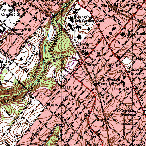 Topographic Map of Allen Lane, PA