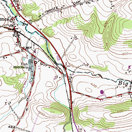 Topographic Map of South Fork Big Beaver Creek, PA