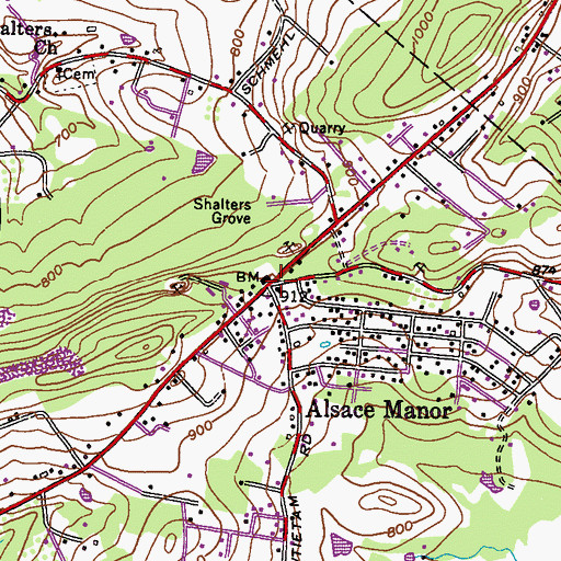 Topographic Map of Alsace Manor, PA