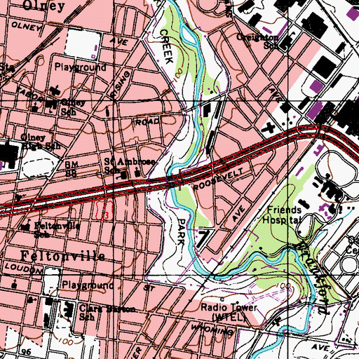 Topographic Map of Tacony Creek, PA
