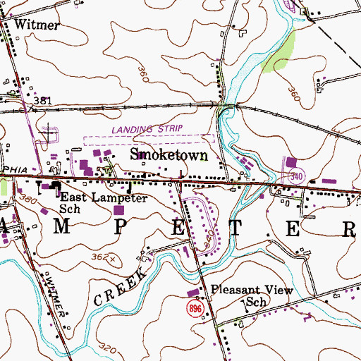 Topographic Map of Smoketown, PA