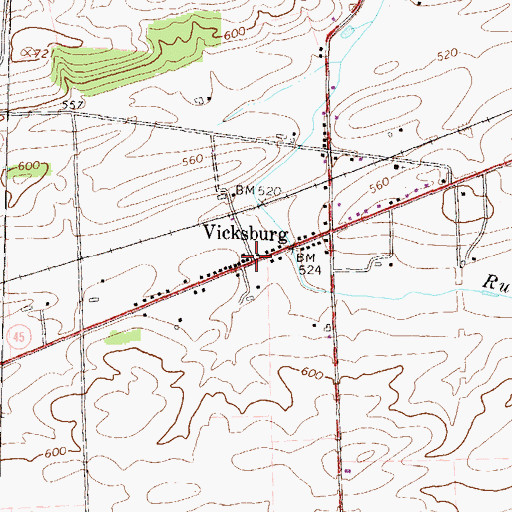 Topographic Map of Vicksburg, PA