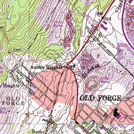 Topographic Map of Austin Heights, PA