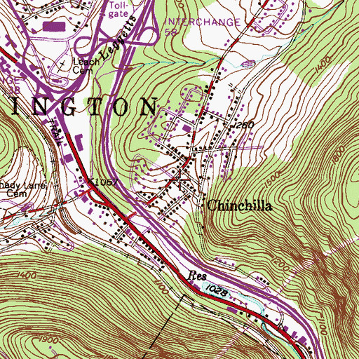 Topographic Map of Chinchilla, PA