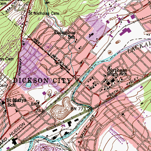 Topographic Map of Dickson City, PA