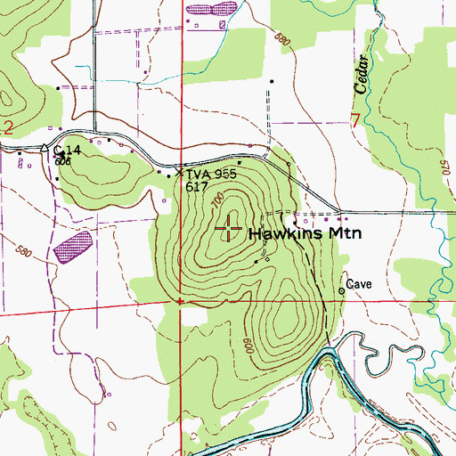 Topographic Map of Hawkins Mountain, AL