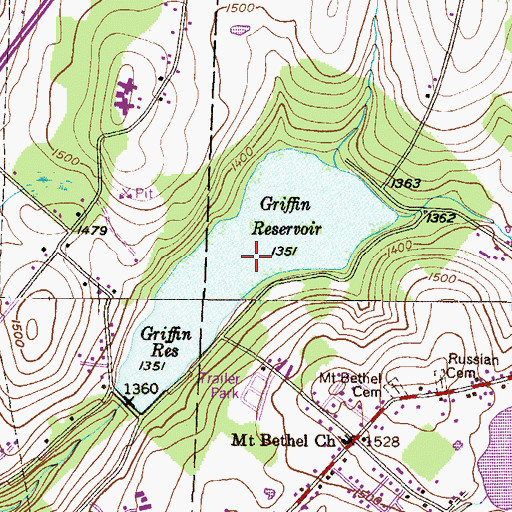 Topographic Map of Griffin Reservoir, PA