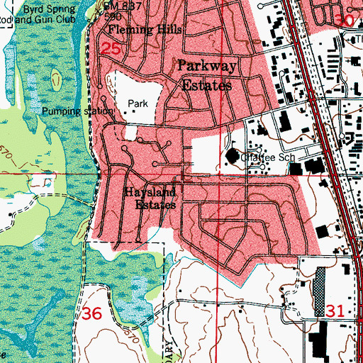 Topographic Map of Haysland Estates, AL