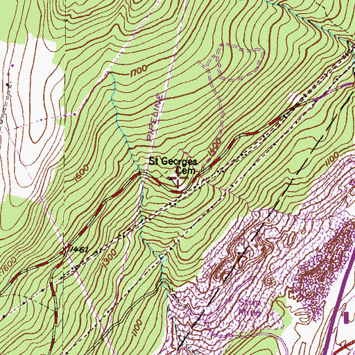 Topographic Map of Saint Georges Cemetery, PA