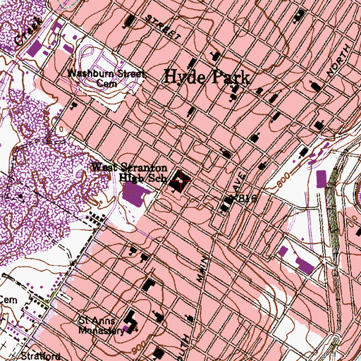 Topographic Map of West Scranton High School, PA