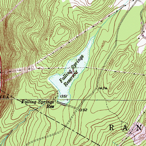 Topographic Map of Falling Springs Reservoir, PA