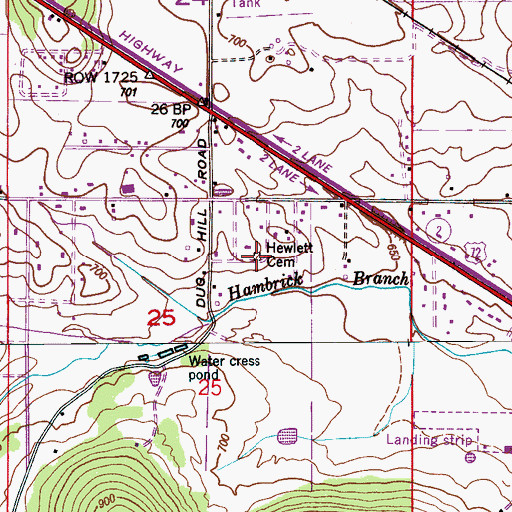 Topographic Map of Hewlett Cemetery, AL