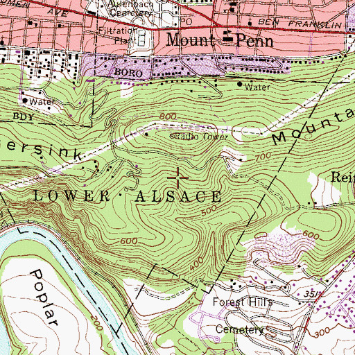 Topographic Map of WRFY-FM (Reading), PA