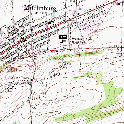 Topographic Map of WWMC-FM (Mifflinburg), PA