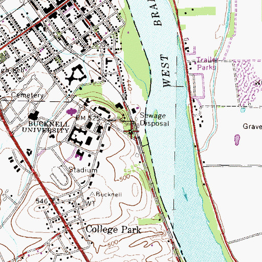 Topographic Map of WVBU-FM (Lewisburg), PA