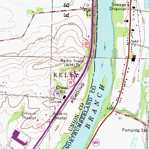 Topographic Map of WOEZ-FM (Milton), PA