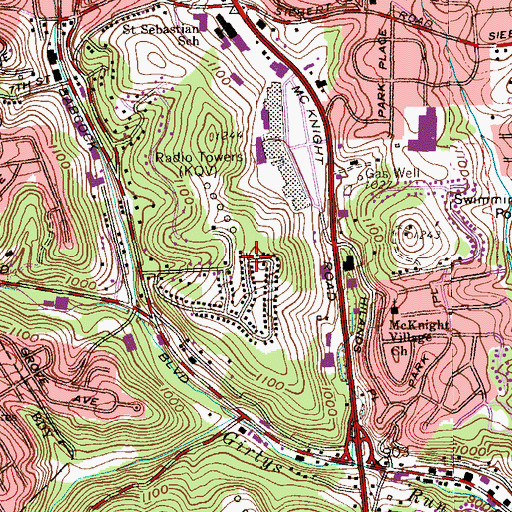 Topographic Map of KQV-AM (Pittsburgh), PA