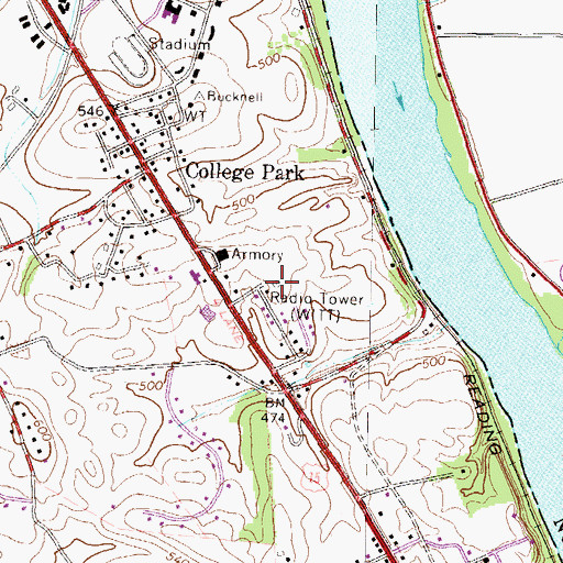Topographic Map of WTGC-AM (Lewisburg), PA