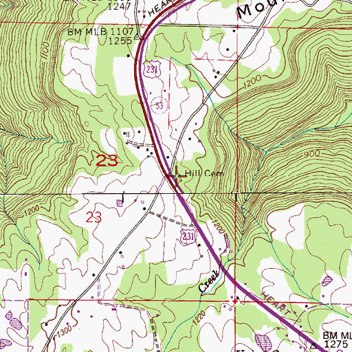 Topographic Map of Hill Cemetery, AL