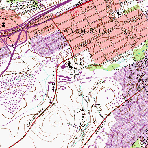 Topographic Map of Wyomissing Area Athletic Field, PA