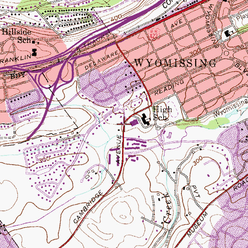 Topographic Map of Wyomissing Borough Pool, PA