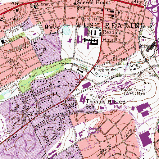 Topographic Map of Reading Art Gallery and Planetarium, PA