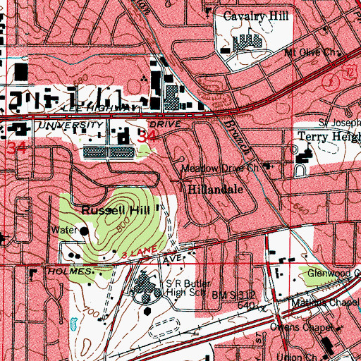 Topographic Map of Hillandale, AL